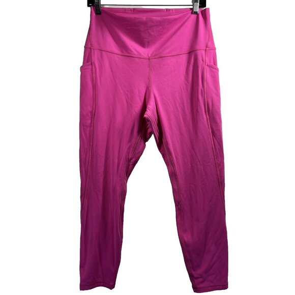 Lululemon Pants - Lululemon Women's Leggings Size 12 Solid Pink Side Pockets Ankle Pull On Stretch